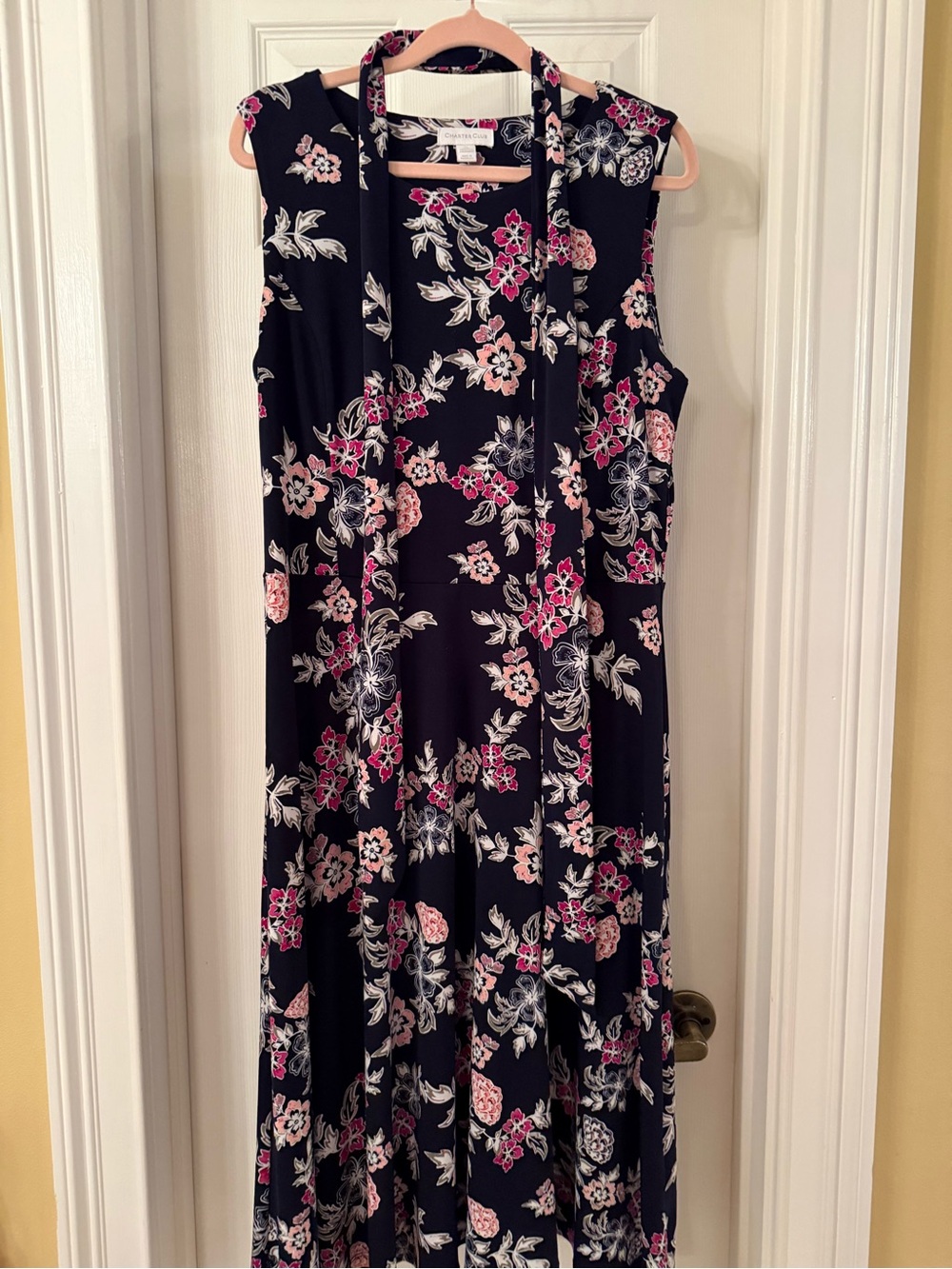 Charter Club Navy Floral Fit & Flare Midi Dress Tie Waist M